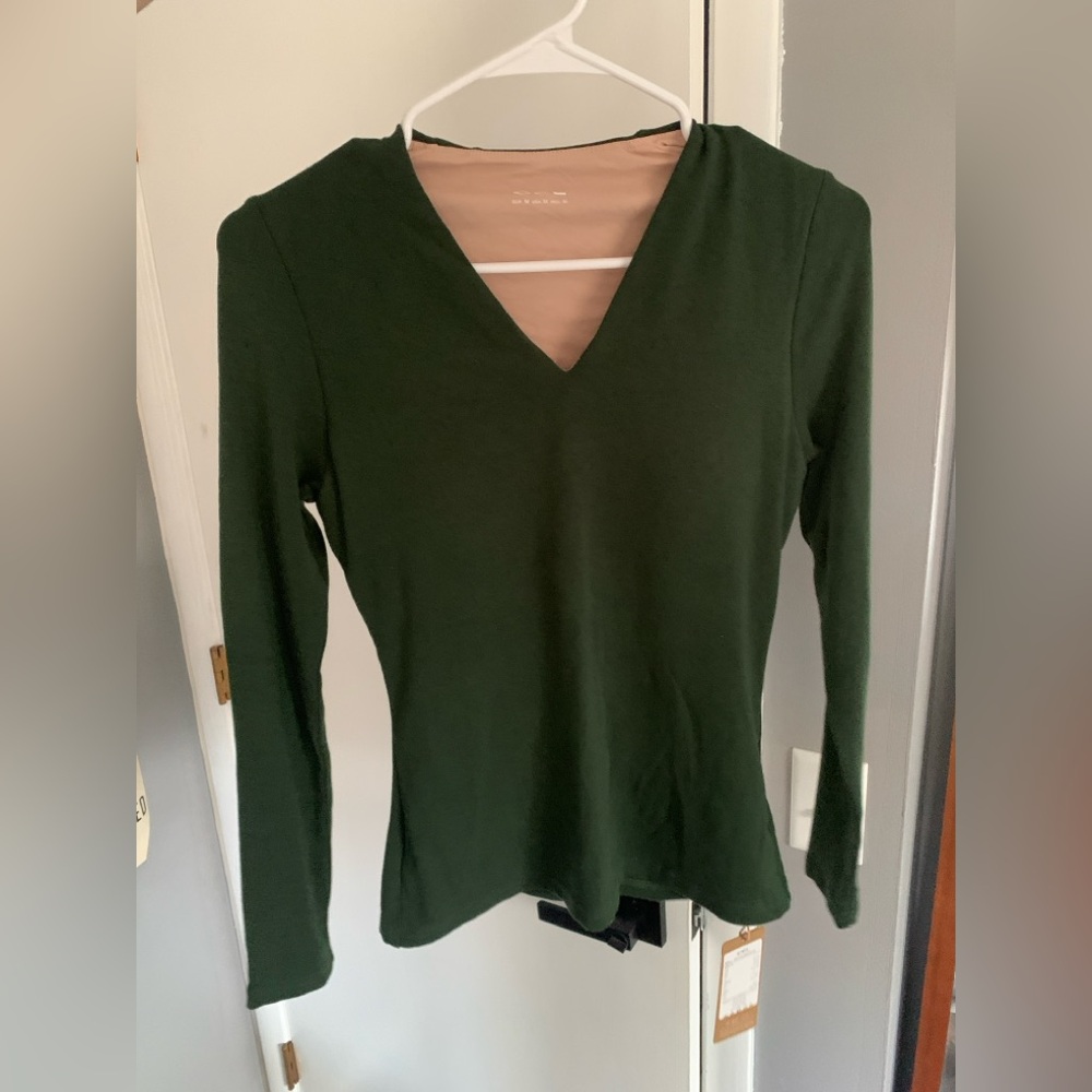 OGL LiteWarm Stretch Cotton Green V-Neck Brami Women's Top